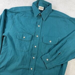Vintage Five Brother Flannel Shirt Mens Teal Green Medium Flap Pocket Made USA